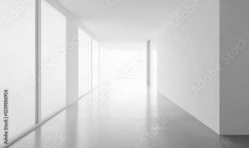 Wallpaper Mural Modern minimal white office corridor or hallway interior with a large window though the meeting room, Generative AI Torontodigital.ca