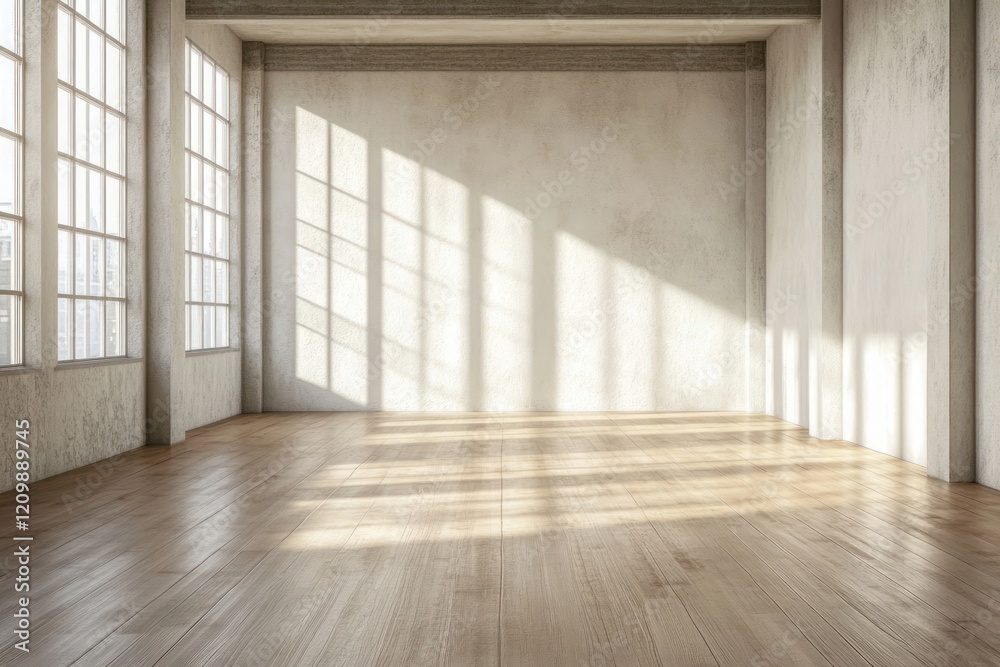 Empty room of modern floor windows wooden Empty room of modern floor windows wooden