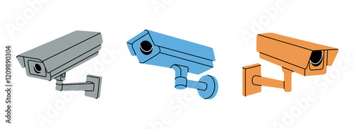 Set of CCTV video cameras. Outdoor video cameras. External home security system. Vector illustration.