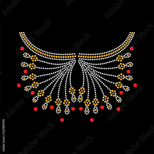 Rhinestone applique collar design for t-shirt or blouse hot-fix transfer. Abstract beautiful glitter applique rhinestone motif.	