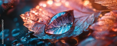 A single droplet of water on a leaf, macro photography style.