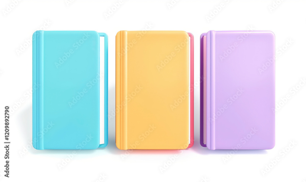Colorful notebooks arranged in a row showcasing vibrant hues of blue, yellow, and purple ideal for educational and creative uses in various settings