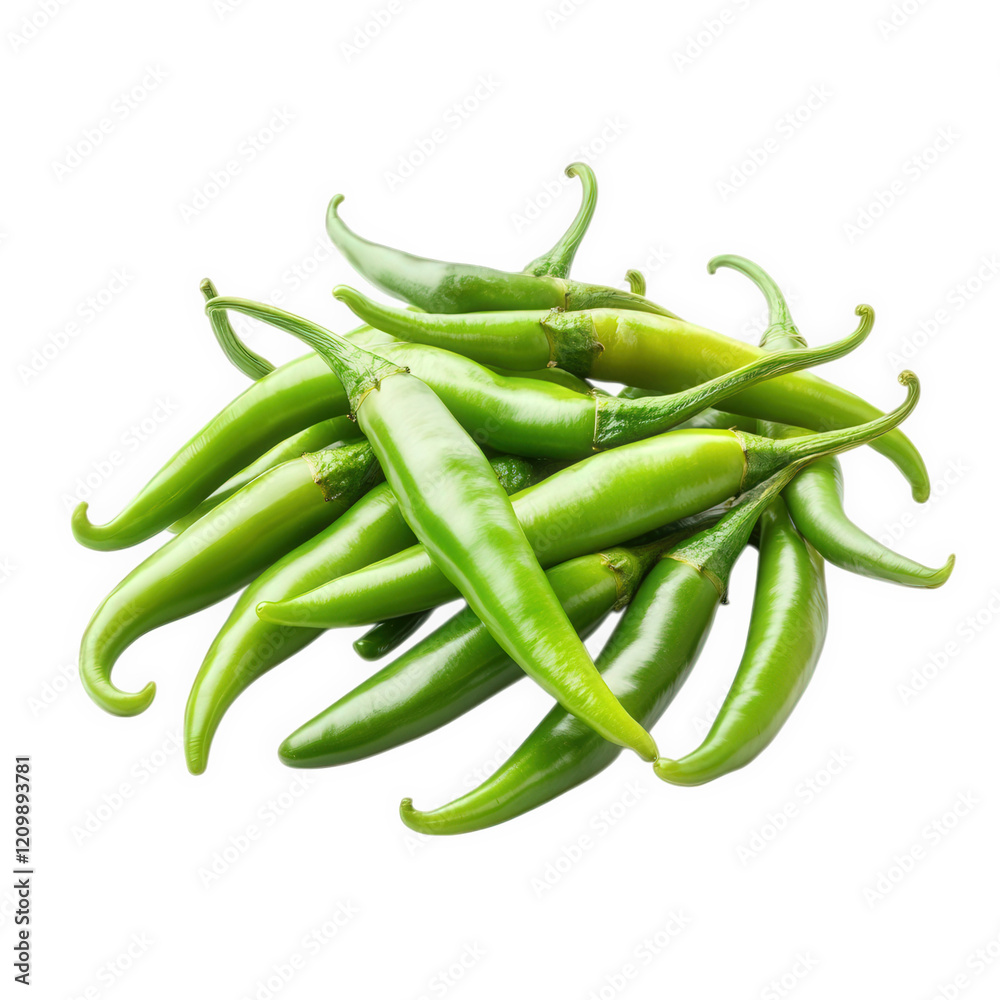 a vibrant pile of green chili peppers arranged on a white background. showcasing their elongated shape and glossy surface. ideal for culinary use in various dishes to add spice and flavor a vibrant pile of green chili peppers arranged on a white background. showcasing their elongated shape and glossy surface. ideal for culinary use in various dishes to add spice and flavor