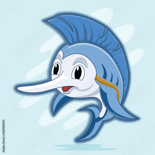 Funny marlin fish cartoon characters vector illustration.