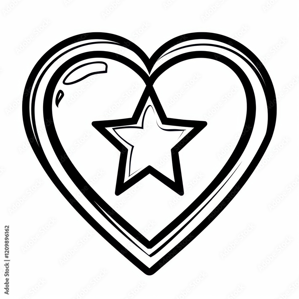Black and White Heart with Star Outline for Creative Designs Black and White Heart with Star Outline for Creative Designs