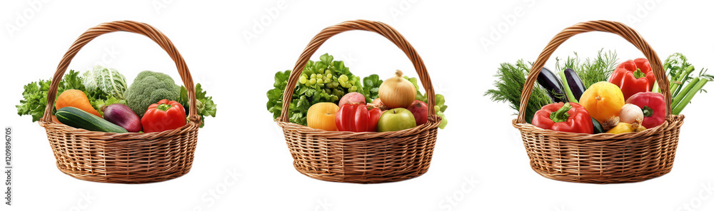 three wicker baskets filled with a variety of fresh vegetables. including cucumbers. peppers. broccoli. and leafy greens. showcasing the abundance and diversity of healthy produce it emphasizes health three wicker baskets filled with a variety of fresh vegetables. including cucumbers. peppers. broccoli. and leafy greens. showcasing the abundance and diversity of healthy produce it emphasizes health
