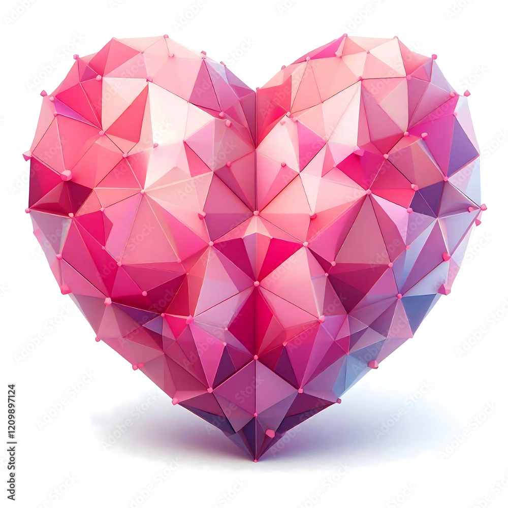 Pink heart polygonal on white background illustration for valentine's day, heart shape, heart icon design, love concept Pink heart polygonal on white background illustration for valentine's day, heart shape, heart icon design, love concept