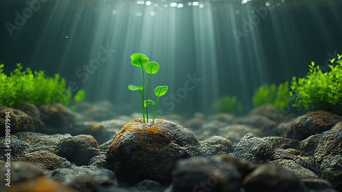 Glowing Spirulina Seaweed Underwater photo