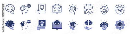 simple intelligence cognition brain thinking icon set creative idea brainstorm smart genius mind signs vector illustration