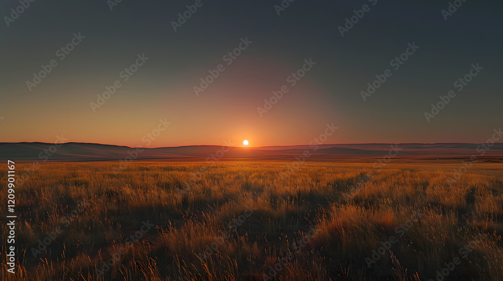 A total solar eclipse occurred over a vast grassland, the moon completely covered the sun so the sky was pitch black A total solar eclipse occurred over a vast grassland, the moon completely covered the sun so the sky was pitch black