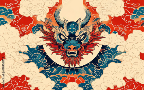 The artistic background of traditional China element dragon.