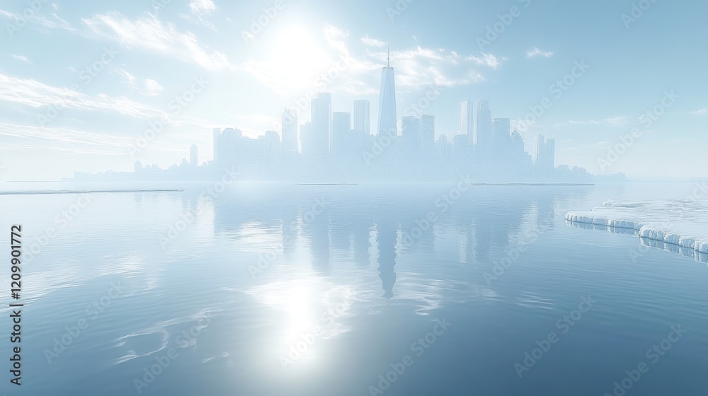 Fototapeta premium Frosty Cityscape Reflection, Winter Sunrise