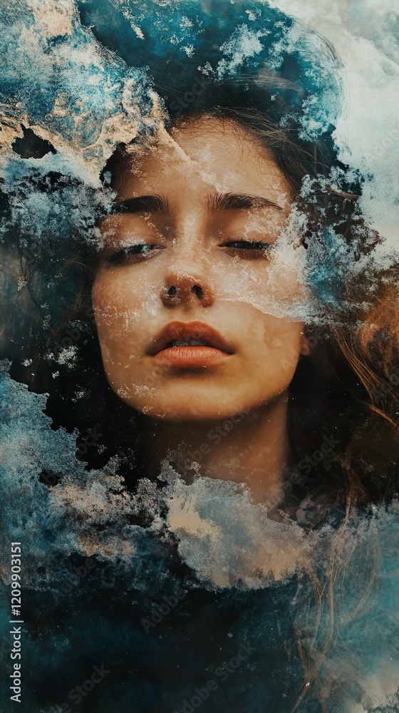 Fototapeta premium Enigmatic Woman Portrait: Frozen in Time