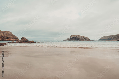 Moody beach background, cliffs in ocean