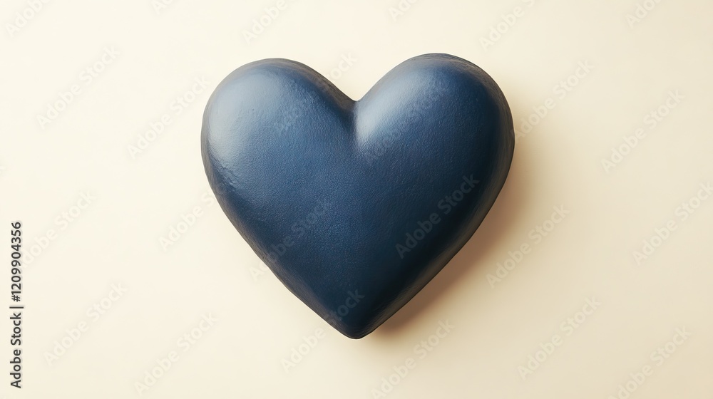 A single matte blue heart on a pale beige background, minimalist and modern with open space for headlines. A single matte blue heart on a pale beige background, minimalist and modern with open space for headlines.