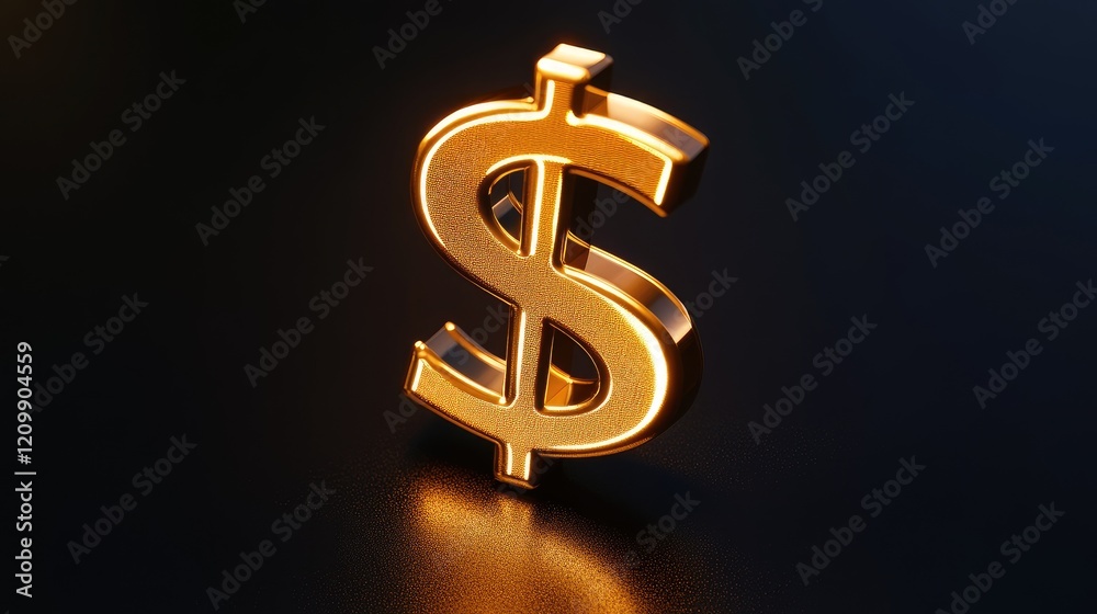 A polished, shiny golden dollar sign with 3D depth, glowing against a dark background, representing the height of financial success. A polished, shiny golden dollar sign with 3D depth, glowing against a dark background, representing the height of financial success.