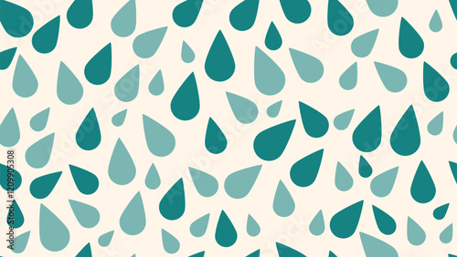 Vector illustration of a water drop. Seamless pattern. Minimalist style. Various shades of blue-green in a cream background. Fresh and natural. Perfect for designing prints, wrapping paper, cards