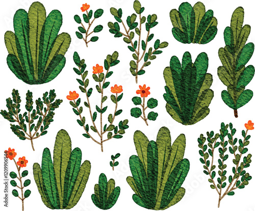 Green Bush Watercolor Decoration