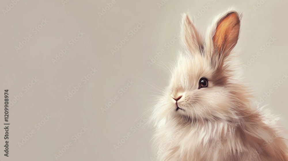 Close-up of a rabbit with fluffy fur, sitting on a neutral background, soft shadows, realistic and detailed Close-up of a rabbit with fluffy fur, sitting on a neutral background, soft shadows, realistic and detailed