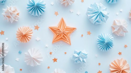 Pastel Papercraft Star and Shapes on Light Blue