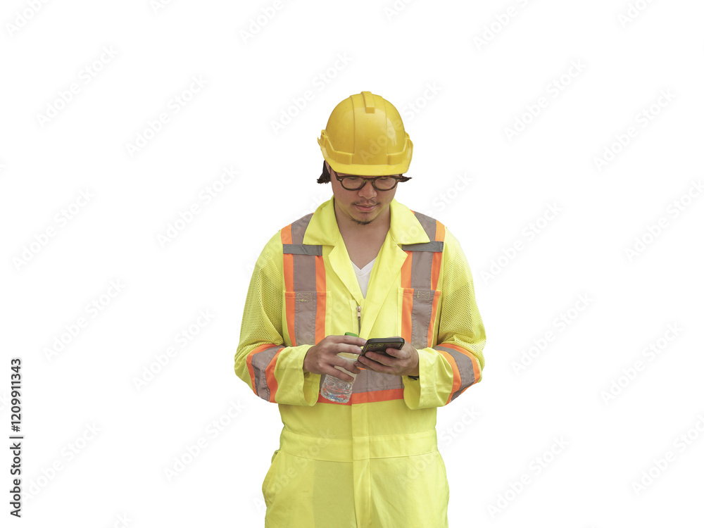 Worker drinking water on a hot day, exhausted and tired after a long shift. Concept of hydration and rest for hard-working individuals.