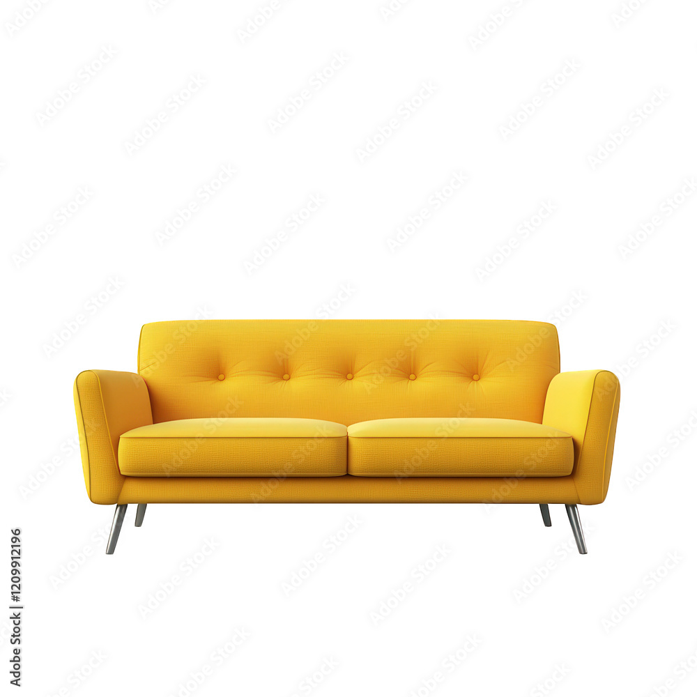 a bright yellow sofa with a modern design. featuring a tufted surface and sleek metal legs. suitable for contemporary living spaces it serves as a comfortable seating option that adds a pop of color a a bright yellow sofa with a modern design. featuring a tufted surface and sleek metal legs. suitable for contemporary living spaces it serves as a comfortable seating option that adds a pop of color a