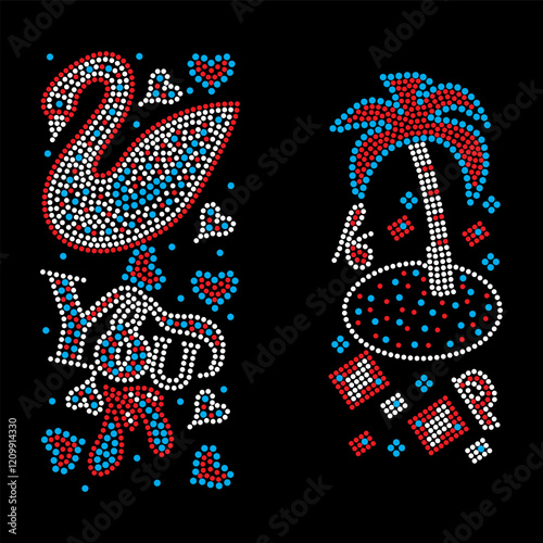 Rhinestone applique collar design for t-shirt or blouse hot-fix transfer. Abstract beautiful glitter applique rhinestone motif.	
