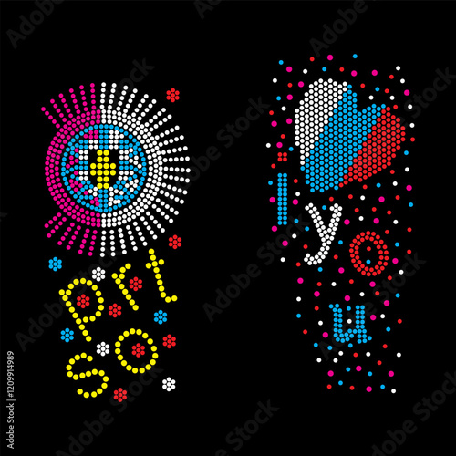 Rhinestone applique collar design for t-shirt or blouse hot-fix transfer. Abstract beautiful glitter applique rhinestone motif.	
