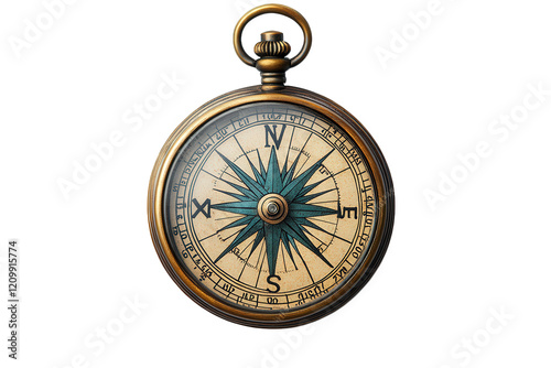 vintage compass with an ornate design. showcasing a circular brass casing and a detailed compass rose the compass points to the cardinal directions. emphasizing its navigational purpose it symbolizes photo