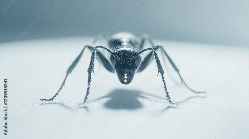 Close-up of a single ant with detailed body texture, standing on a pure white background with soft shadows. Close-up of a single ant with detailed body texture, standing on a pure white background with soft shadows.