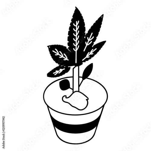 Hemp Plant isometric vector icon,Cannabis and marijuana symbol, cannabinoids sign, healthcare Herb illustration, blackish-gray mixture of the flowers pot concept