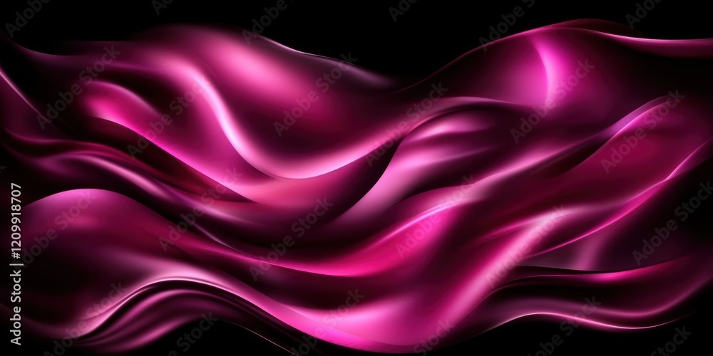 Fototapeta premium Abstract flowing pink fabric with smooth curves against a black background.