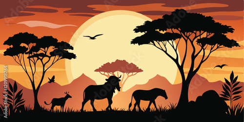 Elephant animal silhouette in savanna forest