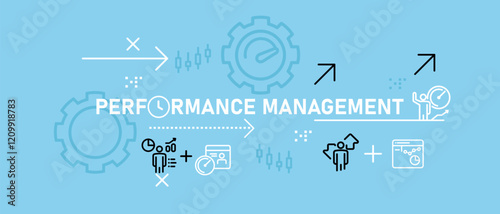 Performance Management concept showcasing data analysis work planning job strategy improvement system monitoring and optimization design icon outline set for workflow development and strategic growth
