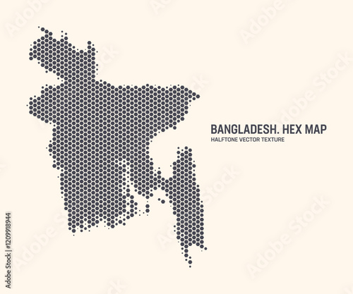 Bangladesh Map Vector Hexagonal Halftone Pattern Isolate On Light Background. Hex Texture in the Form of a Map of Bangladesh. Modern Technological Contour Map for Design or Business Projects