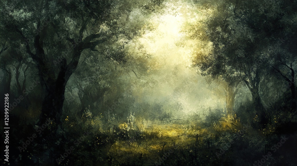 Enchanted Forest Path: A Serene Landscape Painting Enchanted Forest Path: A Serene Landscape Painting