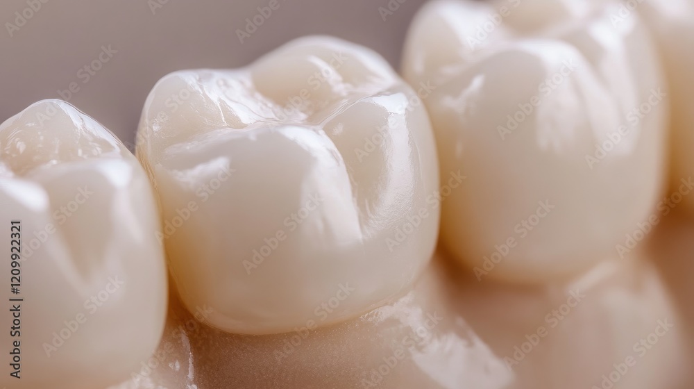 Macro shot focusing on clean, shiny teeth with a natural look, representing excellent oral health on a plain background. Macro shot focusing on clean, shiny teeth with a natural look, representing excellent oral health on a plain background.