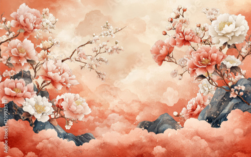 Retro style floral texture art background
