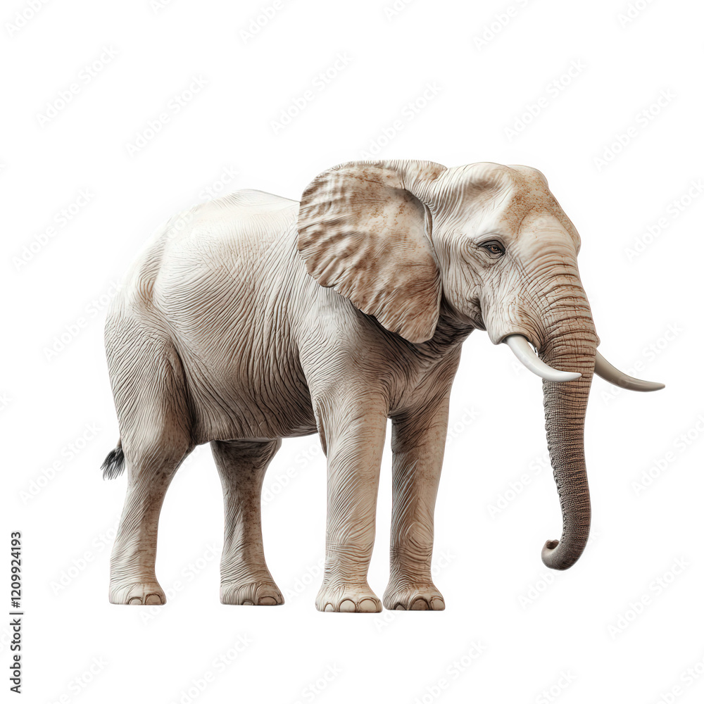 Obraz premium realistic 3d rendering of an elephant standing on a plain white background. highlighting its detailed texture and form the depiction emphasizes the majestic and gentle nature of elephants. making it s