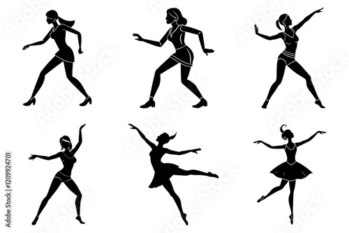 Woman dance fitness silhouette flat design bundle set 21