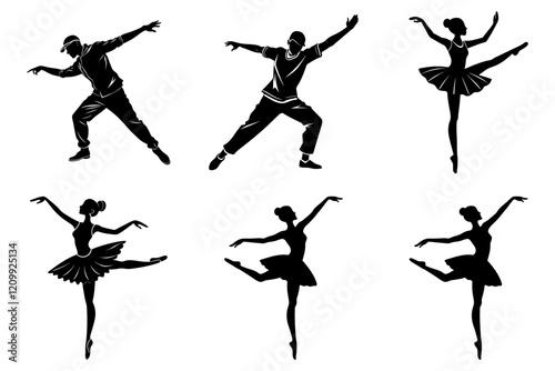 Woman dance fitness silhouette flat design bundle set