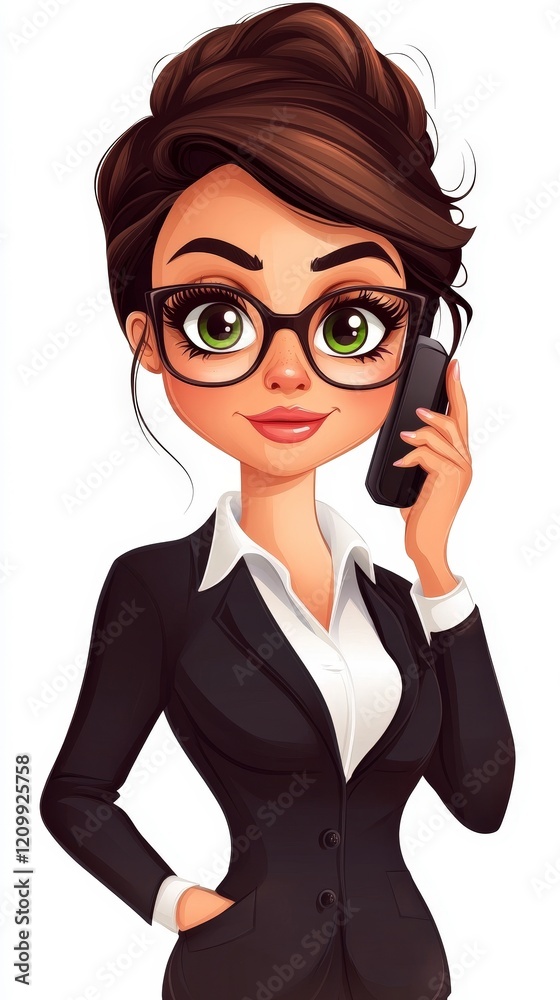 Confident Businesswoman with Glasses Talking on Phone in Suit Confident Businesswoman with Glasses Talking on Phone in Suit