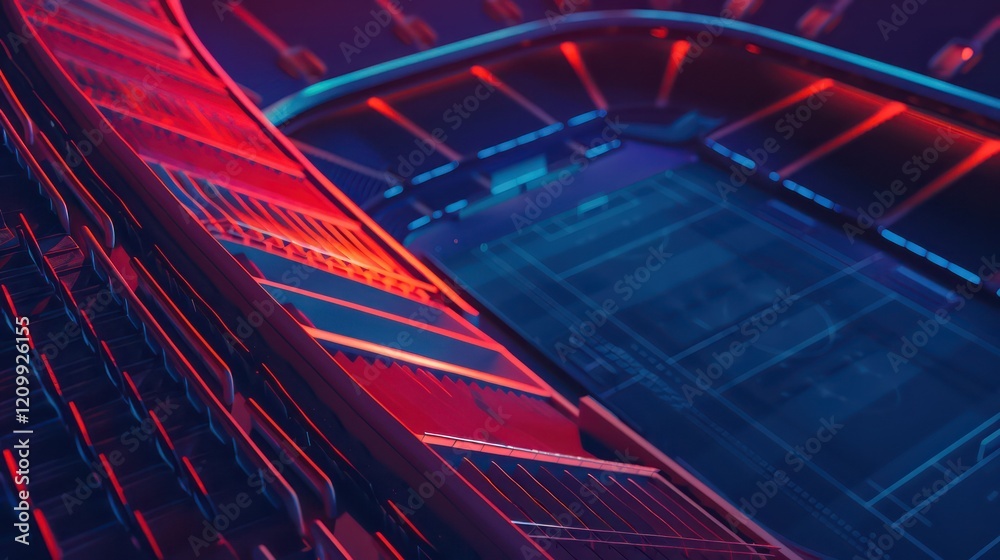 Obraz premium football stadium in the evening red and blue color neon light