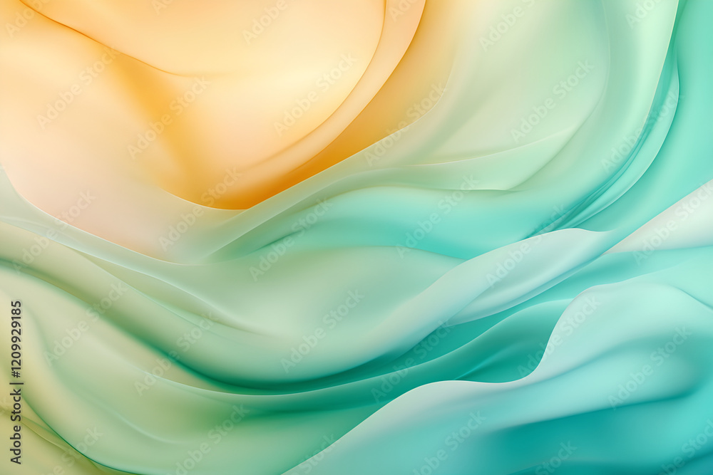 Fototapeta premium Fluid Gradient Background in Teal, Green, and Soft Yellow with Silky Texture