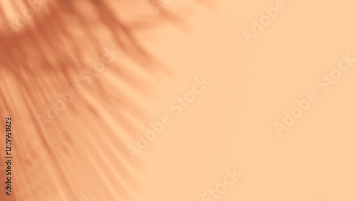Unobtrusive natural pastel background with shadows on the wall, exterior - 3d render. Botanical empty podium with shadows from plants, palms, trees for product presentation, advertising.