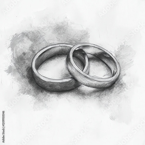 A sketch of two intertwined wedding rings symbolizes love, commitment, and unity, evoking heartfelt emotions and memories.
