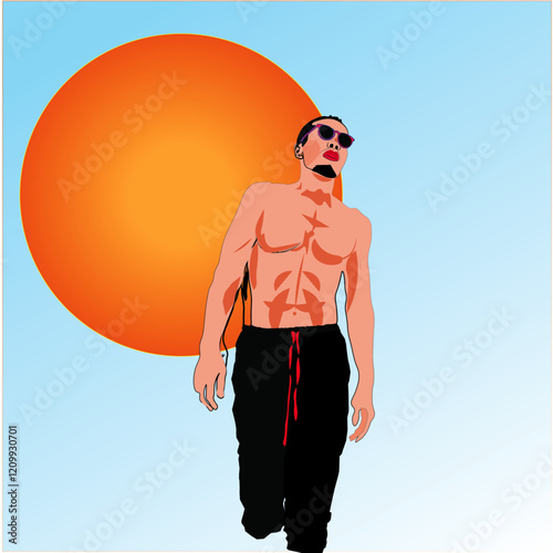 beach man with style and sun glasses 