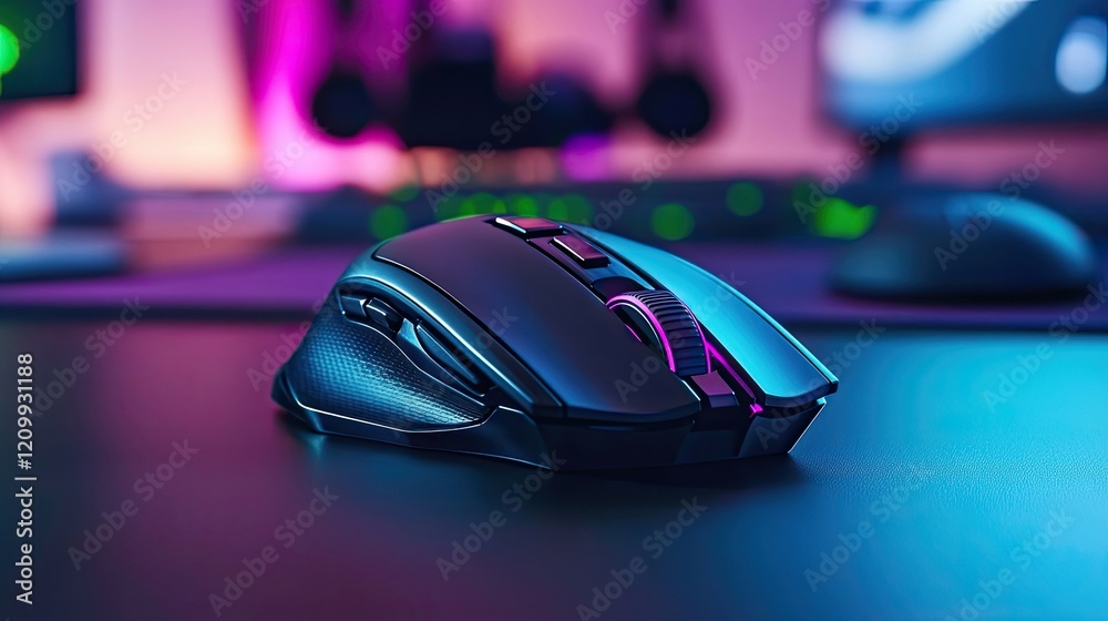 Sleek Gaming Mouse Under Neon Lights Sleek Gaming Mouse Under Neon Lights