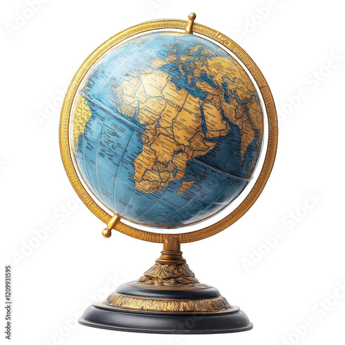 classic globe. showcasing the continents and oceans with a detailed design the globe is mounted on a decorative stand. emphasizing its educational purpose for geography. travel. and cultural explorati photo