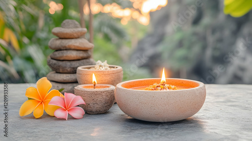 A sacrifice for the hindu gods, photographed in an old cave temple in Bali, Indonesia. Visiting the Goa Giri Putri Temple in Nusa Penida.